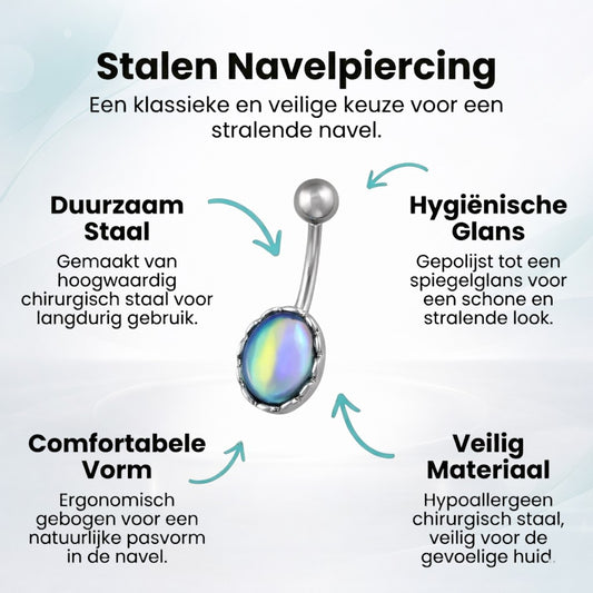 Piercing nombril ovale multicolore en acier