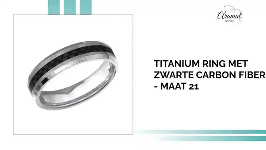 Titanium Ring met Zwarte Carbon Fiber - Maat 21 by@Outfy