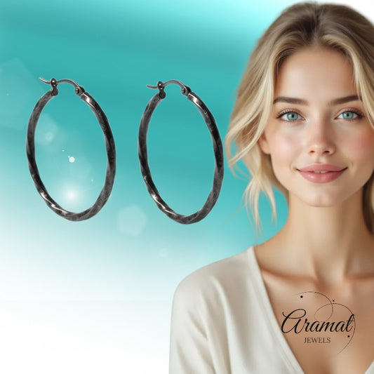 Black Twisted Steel Earrings