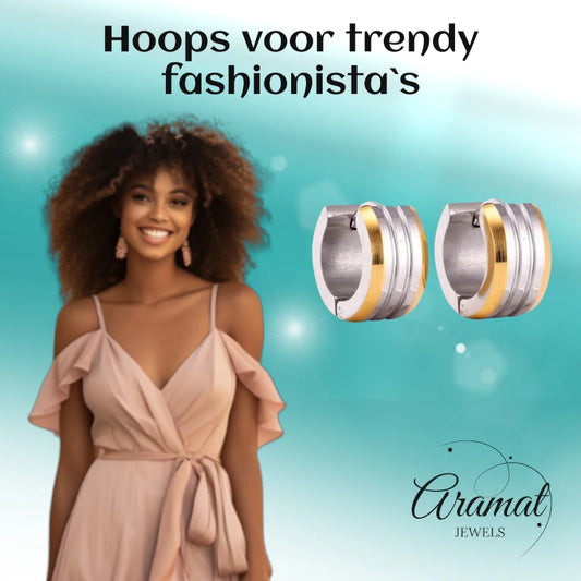 Mini Earrings – Steel Bicolor Stripes Matte (13mm)