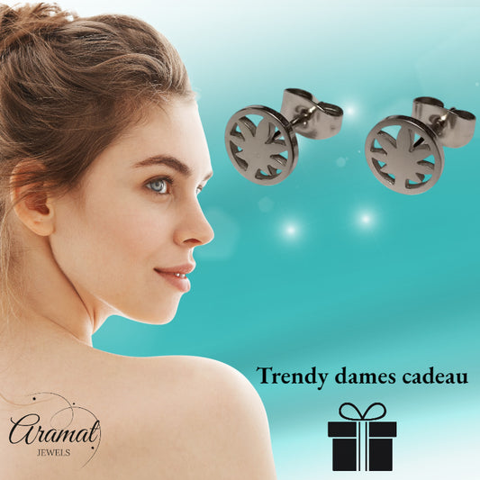 Earrings – Stainless Steel Weed Leaf (8mm) Silver Colored