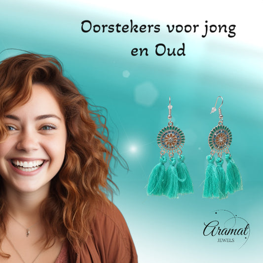 Mint groene bohemian oorhangers met 3 kwastjes, roestvrij staal, 75mm, handgemaakte statement oorbellen zomer