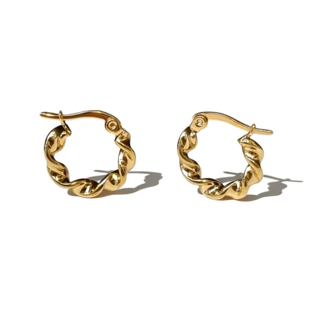 Steel Hoop Earrings twisted Gold color