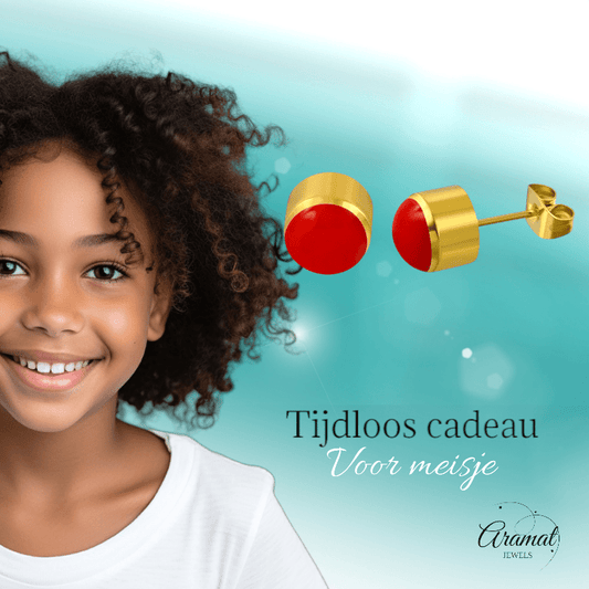 Rode Emaille Oorbellen met Goudkleurige Staal 4mm - oor2591 - ebe017 - Oorbellen kopen# - 4mm - alles