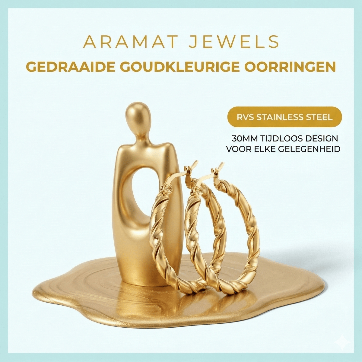 Ronde Oorringen RVS 30mm – Goudkleurig met Gedraaid Motief - Aramat Jewels - Oorringen - cadeautip