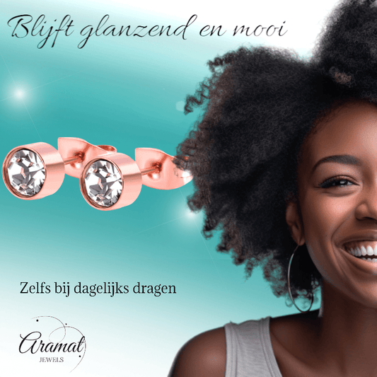 Rosékleurige kristallen oorstekers – 6 mm - oor3746 - Oorbellen kopen# - 6mm - alles - cadeau