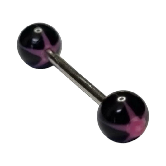 Een close-up van een paar zwarte en roze ballen