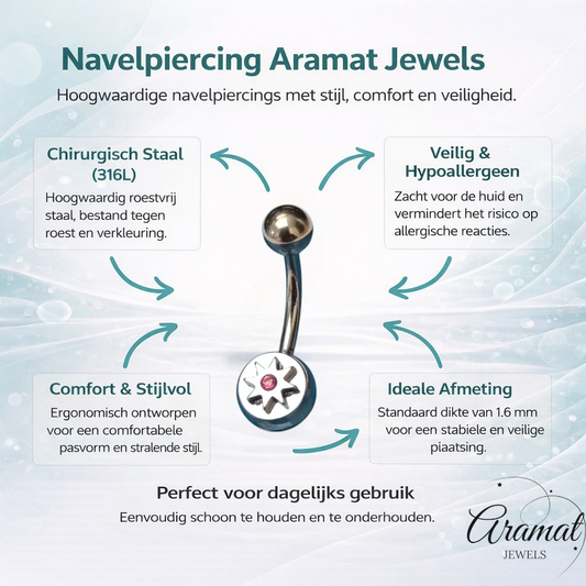 Piercing au nombril en acier et zircon rose en forme d'étoile