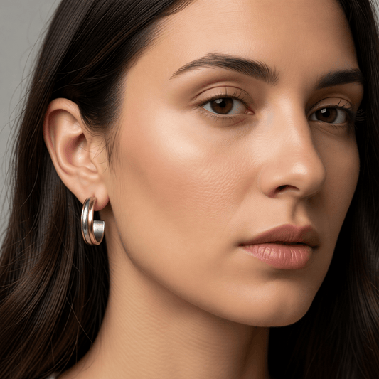 RVS Half - Hoop Oorbellen Bicolor Goud Zilver 23mm - Dames - Aramat Jewels - Oorringen - cadeautip