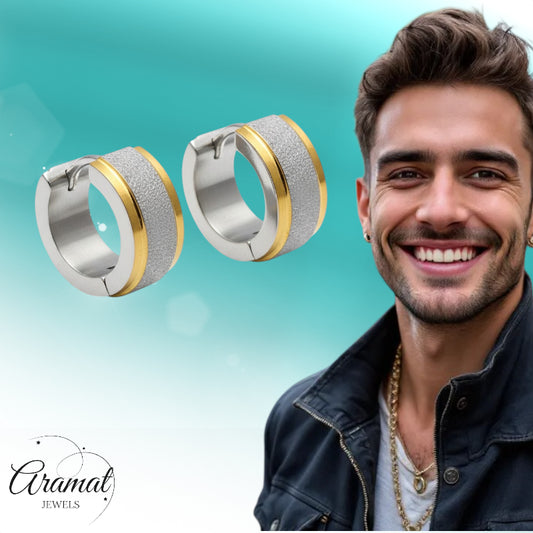 Boucles d'oreilles en acier inoxydable - Bicolores - Sablées