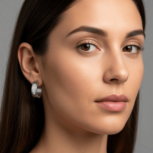 RVS Oorringen Kristal Streep Zilverkleur 20mm - Dames - Aramat Jewels - Oorringen - cadeautip