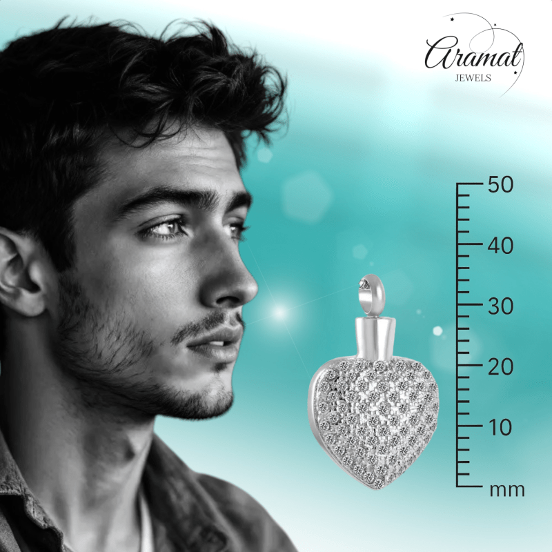 Stalen Ashanger Hart met Zirkonia Steentjes - hang270 - 8553 - Gedenkhangers kopen# - 33mm - alles - ashangers