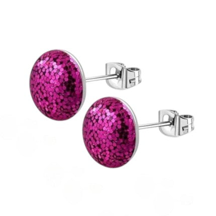 Stainless Steel Glitter Earrings 8mm Various Colors - Sparkling Stud Earrings