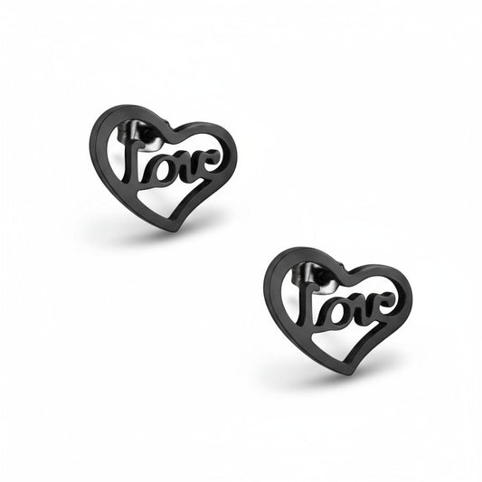 RVS zwarte hartjes oorstekers 9mm, roestvrij staal oorbellen met love design, cadeau voor vrouwen en meisjes