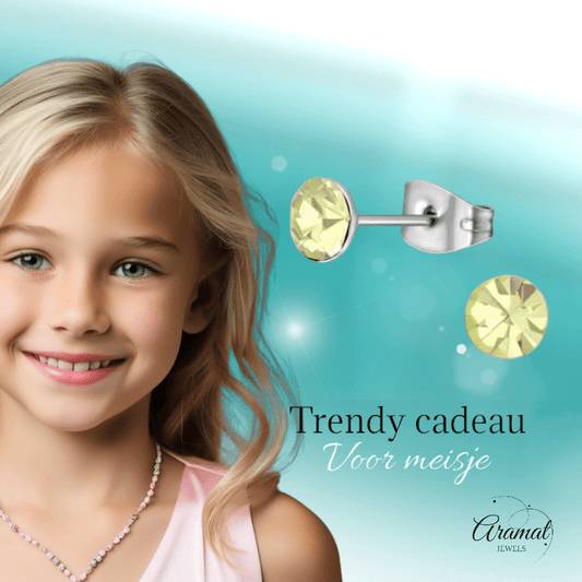 Stalen Kristal Oorbellen met jonquil steentje – Zilverkleur – 5mm - Aramat Jewels - Oorbellen - cadeautip