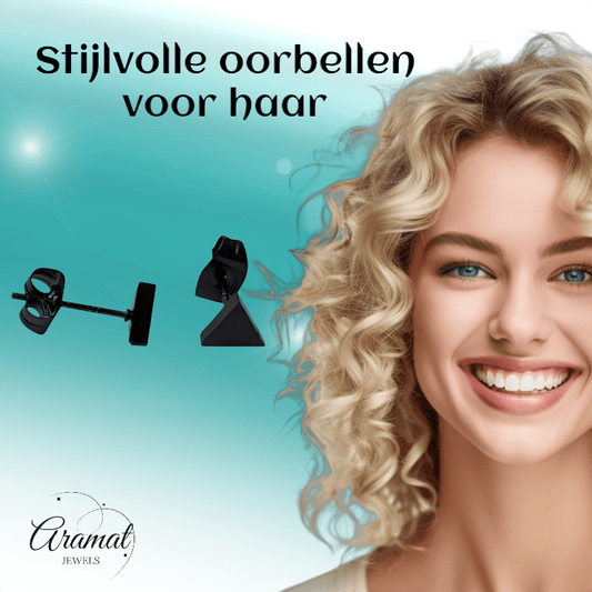 Stalen Oorbellen Driehoek Zwart – 6mm - Aramat Jewels - Oorbellen - cadeautip