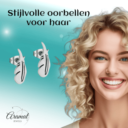 Stalen Oorbellen Veertjes Zilverkleur – 9x3mm - Aramat Jewels - Oorbellen - cadeautip
