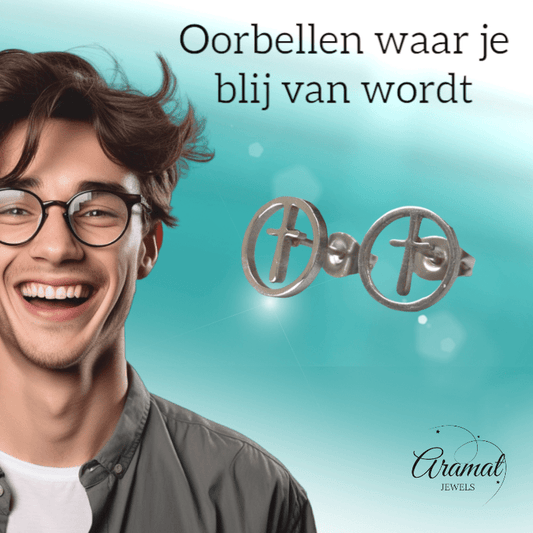 Stalen ronde oorbellen met kruisje – Zilverkleur – 10mm - oor1339 - XE76506 - Oorbellen kopen# - 10mm - alles - cadeau