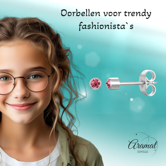 Boucles d'oreilles en acier avec pierre en cristal à partir de 3 mm