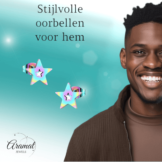 Ster oorstekers multikleur staal – 9mm uniek - Aramat Jewels - Oorbellen - cadeautip
