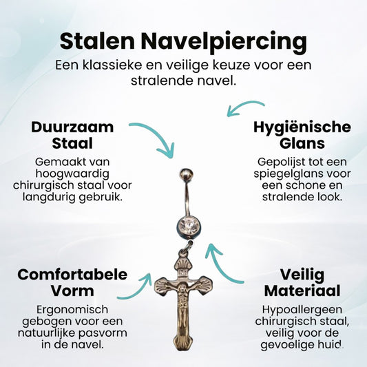 Stylish Steel Navel Piercing with Cross Pendant
