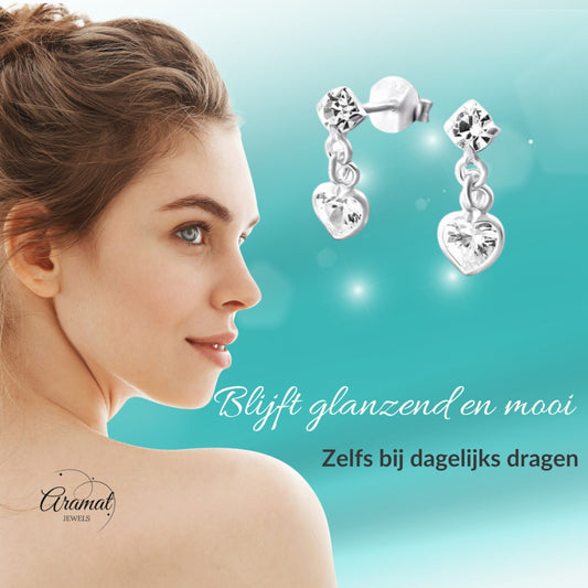 Shiny Silver Children's Stud Earrings with Heart