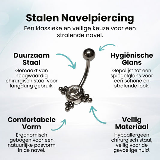 Piercing au nombril avec points de zircone transparente