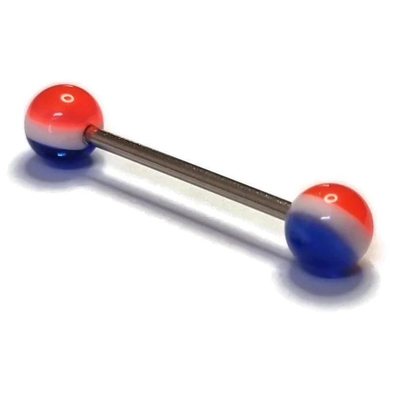 Een paar rode, witte en blauwe ballen