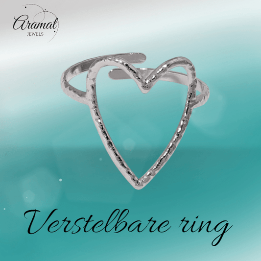 Verstelbare Ring met Groot Open Hart 19mm - Stainless Steel - ring352 - 73899 - Ringen kopen# - Goudkleur - alles - boho