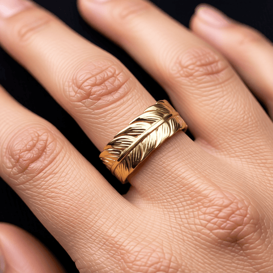 Verstelbare RVS Ring met Veertje Motief - (8 mm) - Aramat Jewels - Ringen - cadeautip