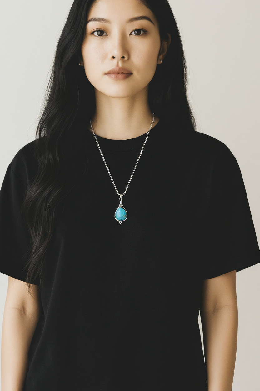 Boho Necklace Women Drop Sky Blue 33mm - Bohemian Pendant