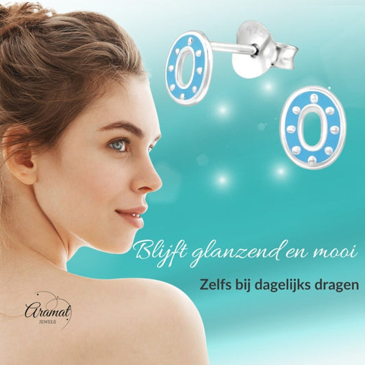 Zilveren oorbellen ovaal - blauw emaille - Aramat Jewels - Oorbellen - cadeautip