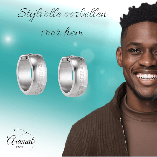 Zilverkleurige Oorringen - RVS - Grieks Motief - Uniseks - oor5790 - Oorringen kopen# - 13mm - alles - cadeau