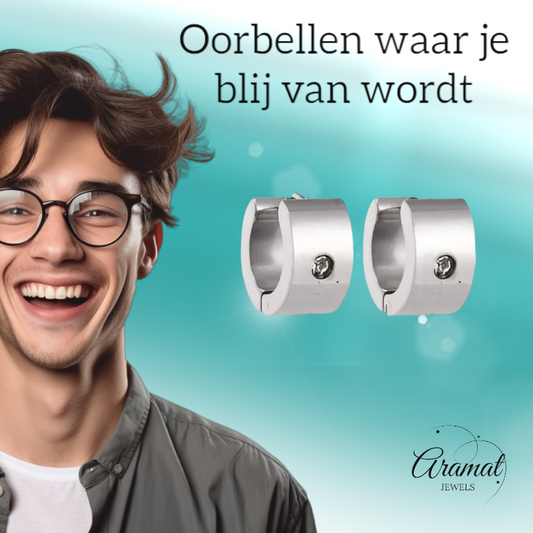 Wide Huggie Earrings with Crystal 13x7mm