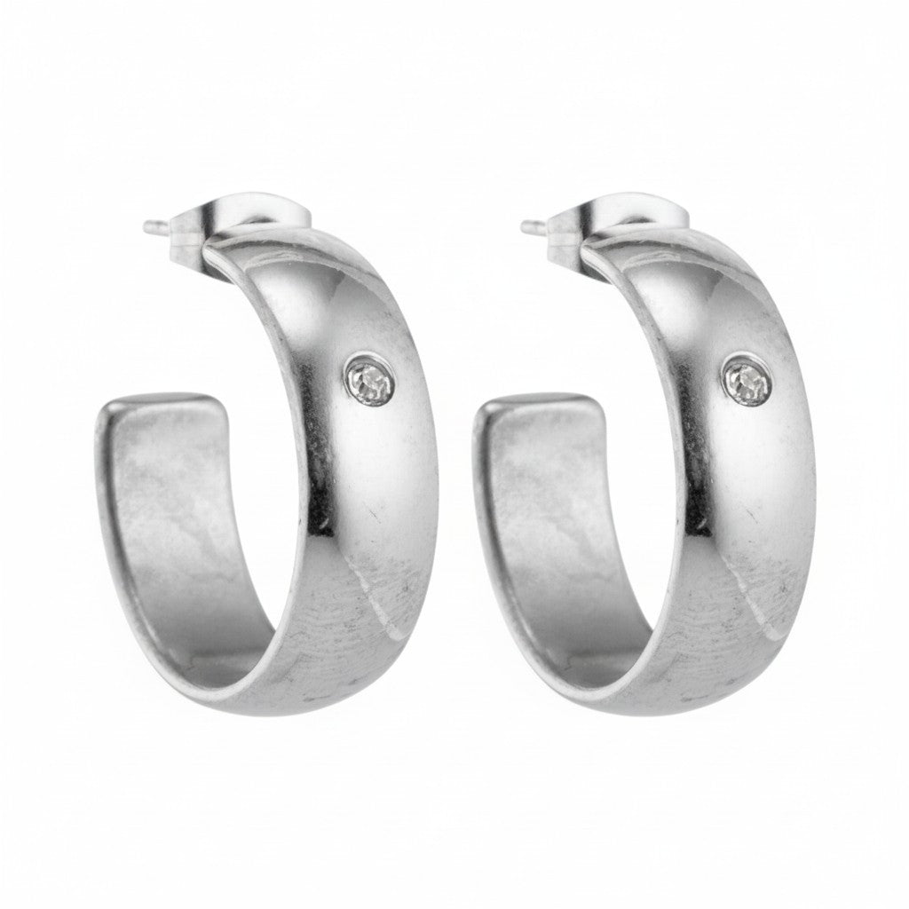 Boucles d'oreilles créoles de 23 mm, ornées de zirconiums créoles, en acier inoxydable argenté, unisexe 