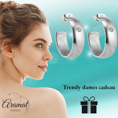 Boucles d'oreilles créoles de 23 mm, ornées de zirconiums créoles, en acier inoxydable argenté, unisexe 