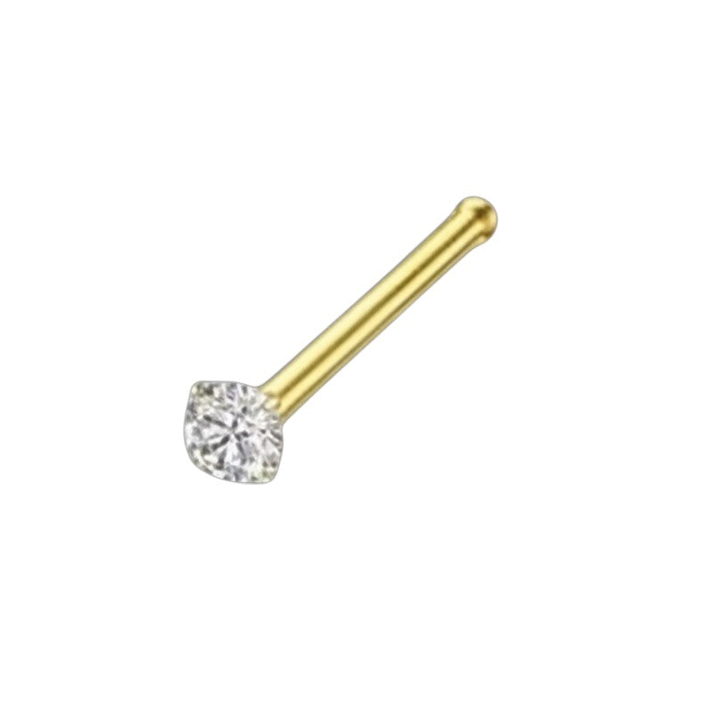 Gold-Colored Nose Piercing Transparent Zirconia – Straight Bar 1.5mm 2mm 2.5mm 3mm