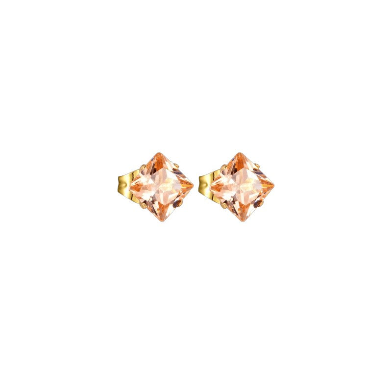 Boucles d'oreilles carrées couleur or avec zircone champagne