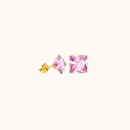 Boucles d'oreilles carrées dorées avec zircon rose