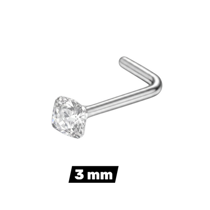 Steel L-Shaped Nose Stud Clear Zirconia - Silver-coloured