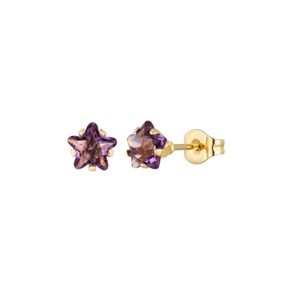 Boucles d'oreilles étoile dorées avec zircon violet en acier inoxydable