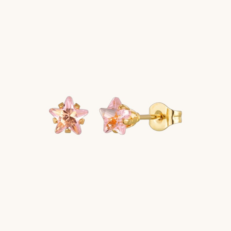 Boucles d'oreilles étoile dorées avec zircon rose en acier inoxydable