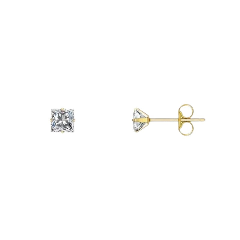 Steel Gold-Colored Square Earrings Transparent