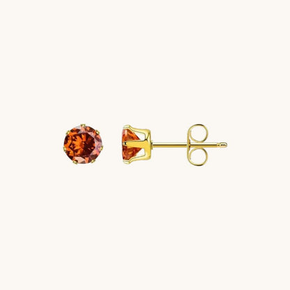 Gold-colored Stainless Steel Stud Earrings Birthstone July - Red Orange Zirconia