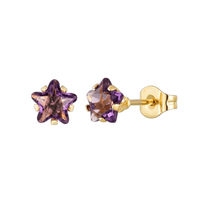 Boucles d'oreilles étoile dorées avec zircon violet en acier inoxydable