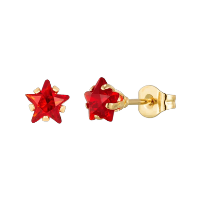 Boucles d'oreilles étoile dorées avec zircon rouge en acier inoxydable