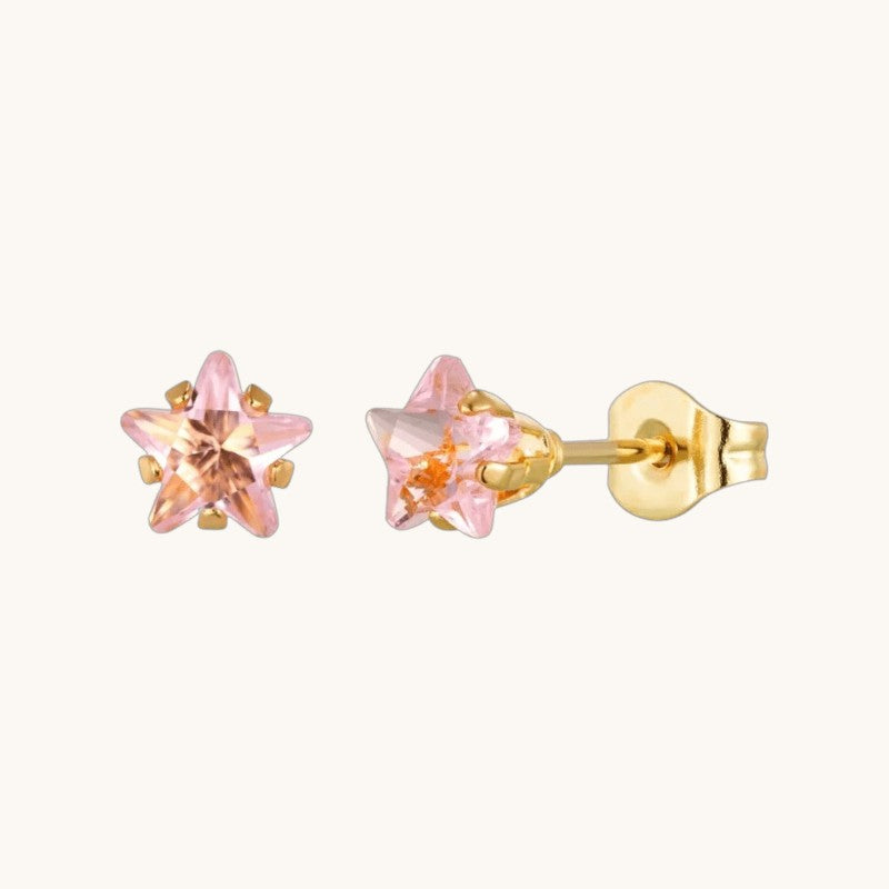 Boucles d'oreilles étoile dorées avec zircon rose en acier inoxydable