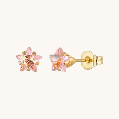 Boucles d'oreilles étoile dorées avec zircon rose en acier inoxydable