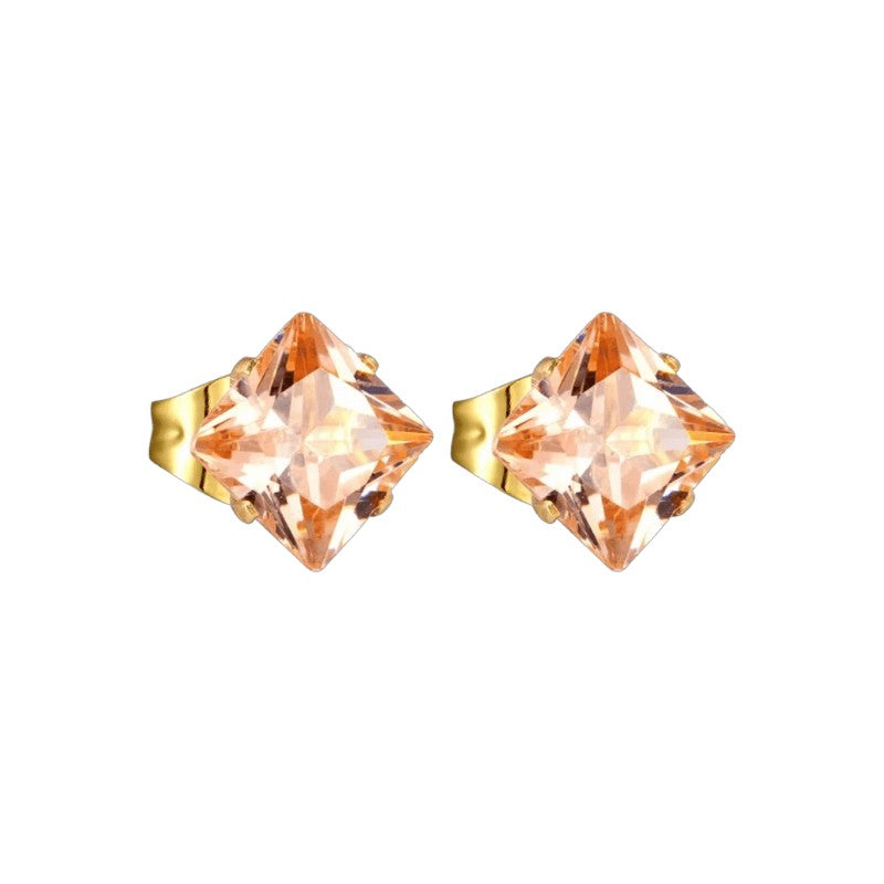 Boucles d'oreilles carrées couleur or avec zircone champagne
