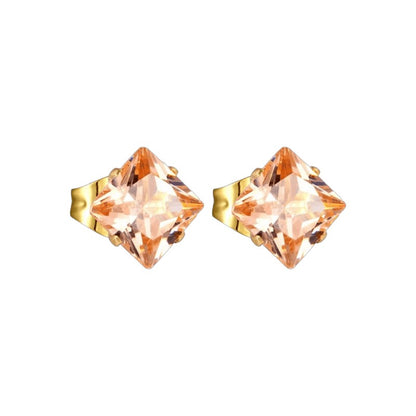 Boucles d'oreilles carrées couleur or avec zircone champagne